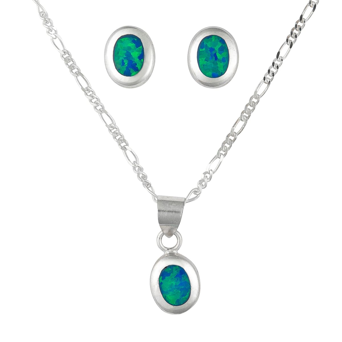 K.V. Fuchs Design Schmuck Damen Silber Set Halskette und Ohrringe 925 Sterlingsilber mit Recon-Opal in blau »Set-OP-4901«
