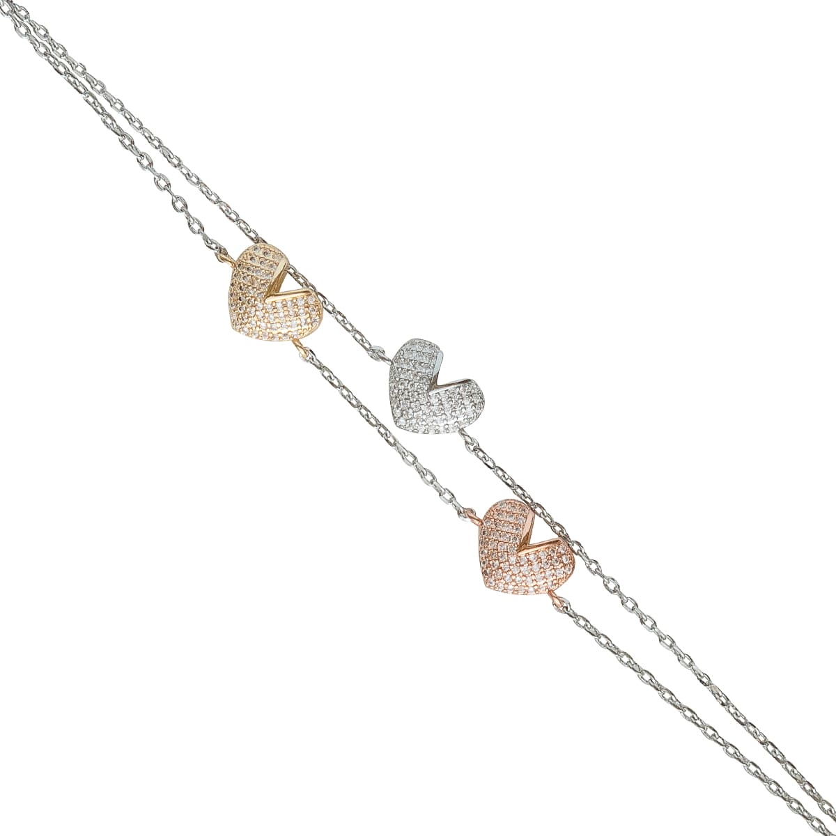 K.V. Fuchs Design Schmuck Damen Armband mit Herzen in gold-rotgold-silber mit Zirkonia in weiß »A-22-18« K.V. Fuchs Design Schmuck Damen Armband mit Herzen in gold-rotgold-silber mit Zirkonia in weiß »A-22-18«