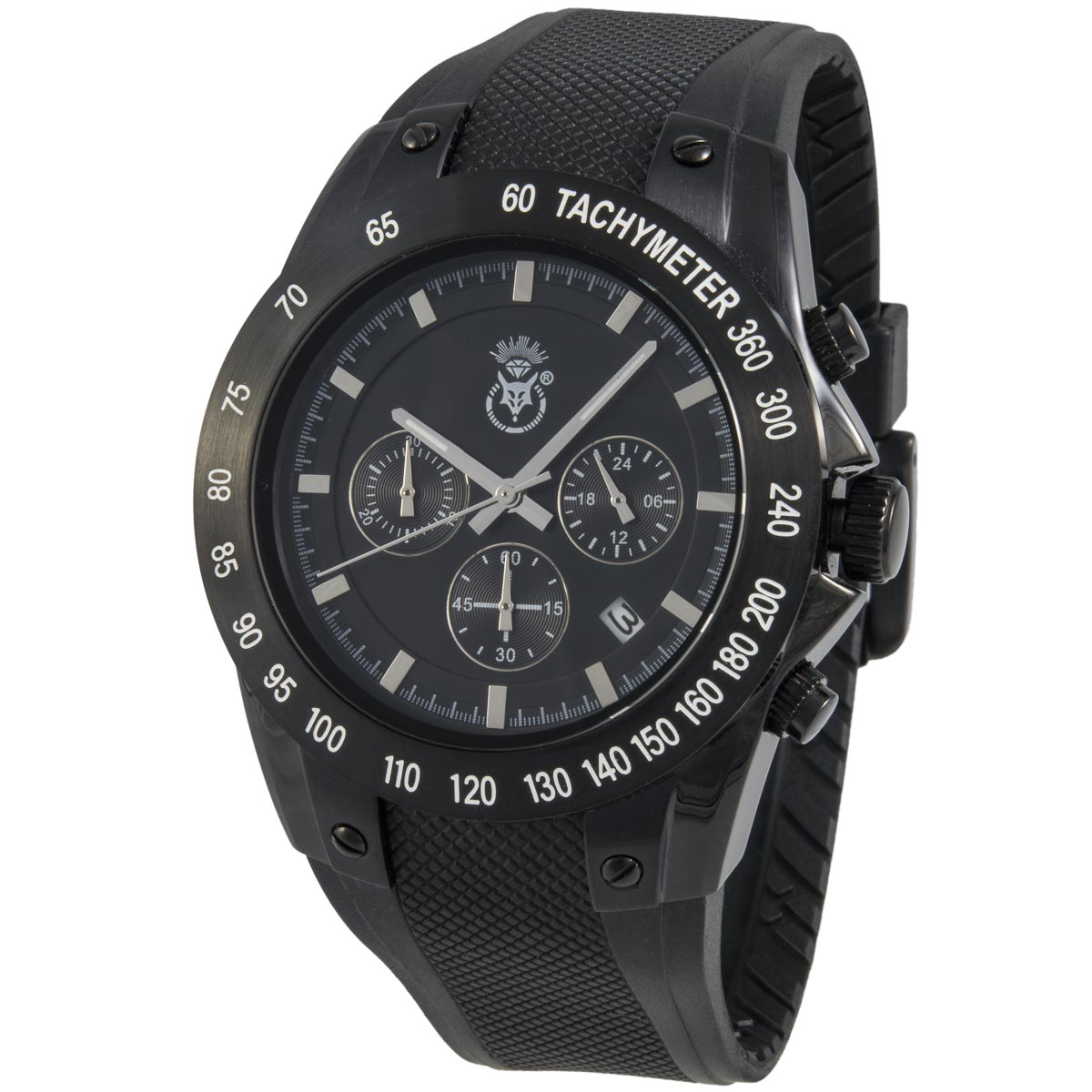 K.V. Fuchs Design Herren Chronograph Armbanduhr mit 24h-Anzeige und Stoppfunktion in schwarz mit Silikonarmband in schwarz »CH-129-01-Schwarz«