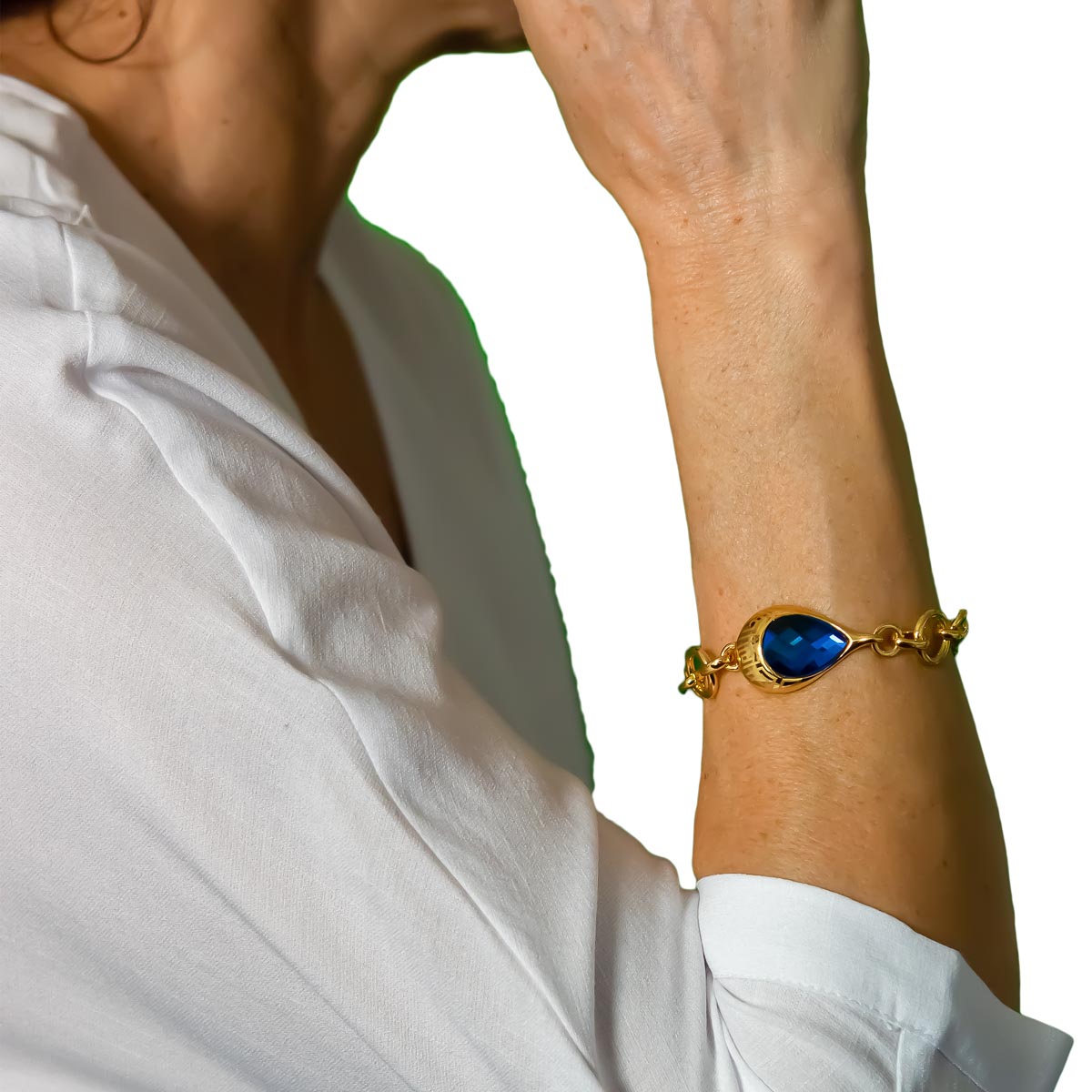 K.V. Fuchs Design Schmuck Damen Armband Tropfenform in gold mit Schmucksteinen in saphirblau und Zirkonia in weiß »A-29-04«