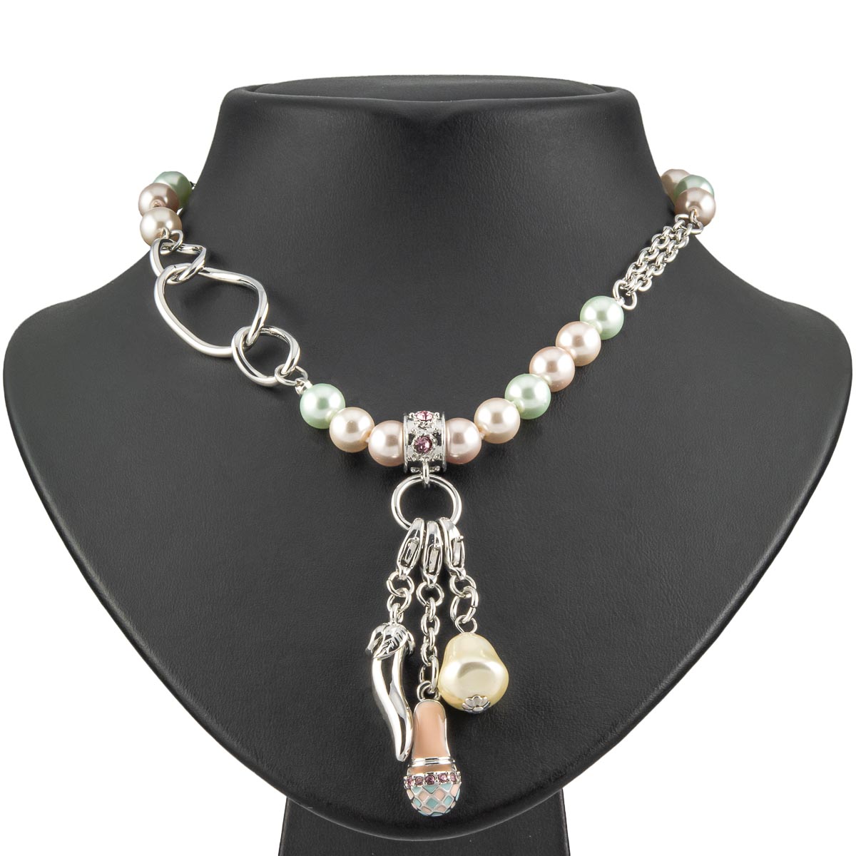 K.V. Fuchs Design Schmuck Damen Halskette in silber mit Perlen in grün, rosa, weiß und Zirkonia in violett »K-3007« K.V. Fuchs Design Schmuck Damen Halskette in silber mit Perlen in grün, rosa, weiß und Zirkonia in violett »K-3007«
