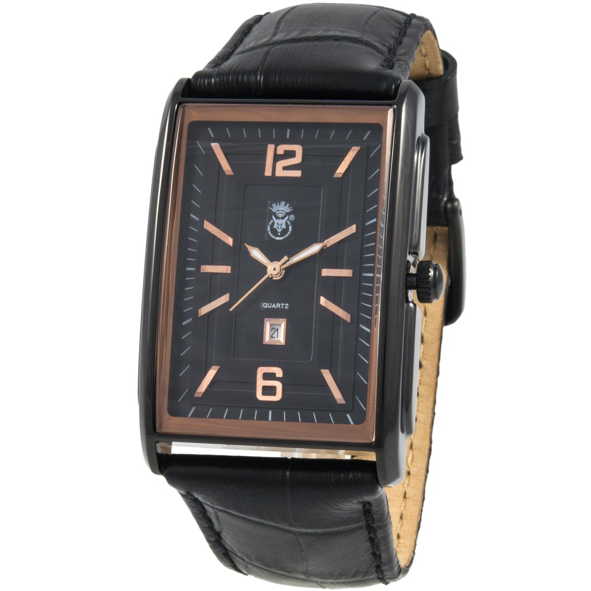 K.V. Fuchs Design Herren Quarzuhr analog Armbanduhr in schwarz mit Lederarmband in schwarz »U-79-08-Schwarz«