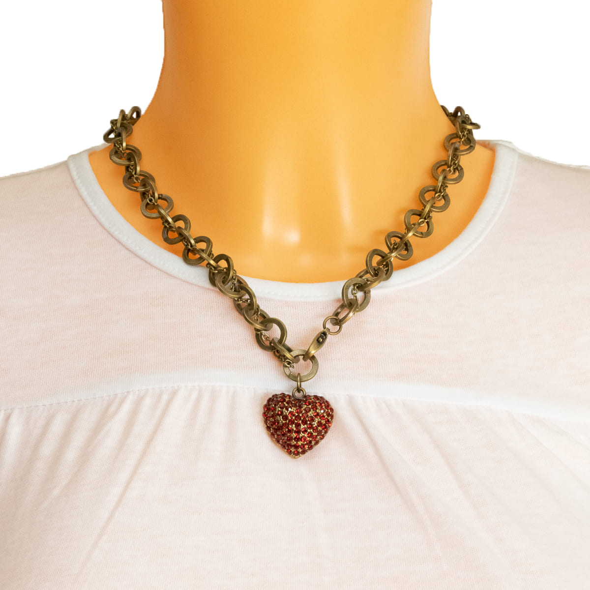 K.V. Fuchs Design Schmuck Damen Halskette in gold, kupfer mit Anhänger in Herzform und Zirkonia in rot »K-3003«
