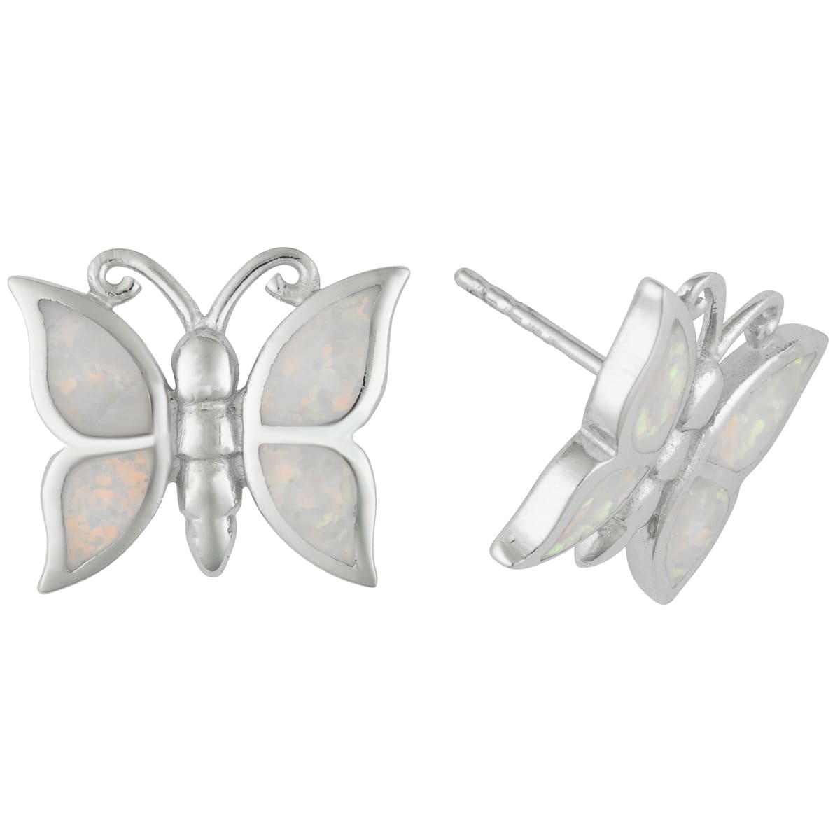 K.V. Fuchs Design Schmuck Damen Schmetterling Silber Ohrstecker 925 Sterlingsilber mit Recon-Opal in weiß »O-OP-5907«