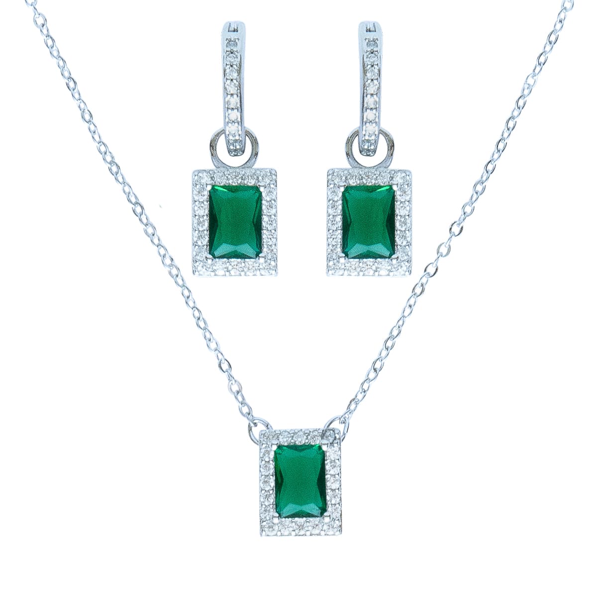 K.V. Fuchs Design Schmuck Damen Set Halskette und Ohrringe in silber mit Schmucksteinen in grün und Zirkonia in weiß »Set-4512«