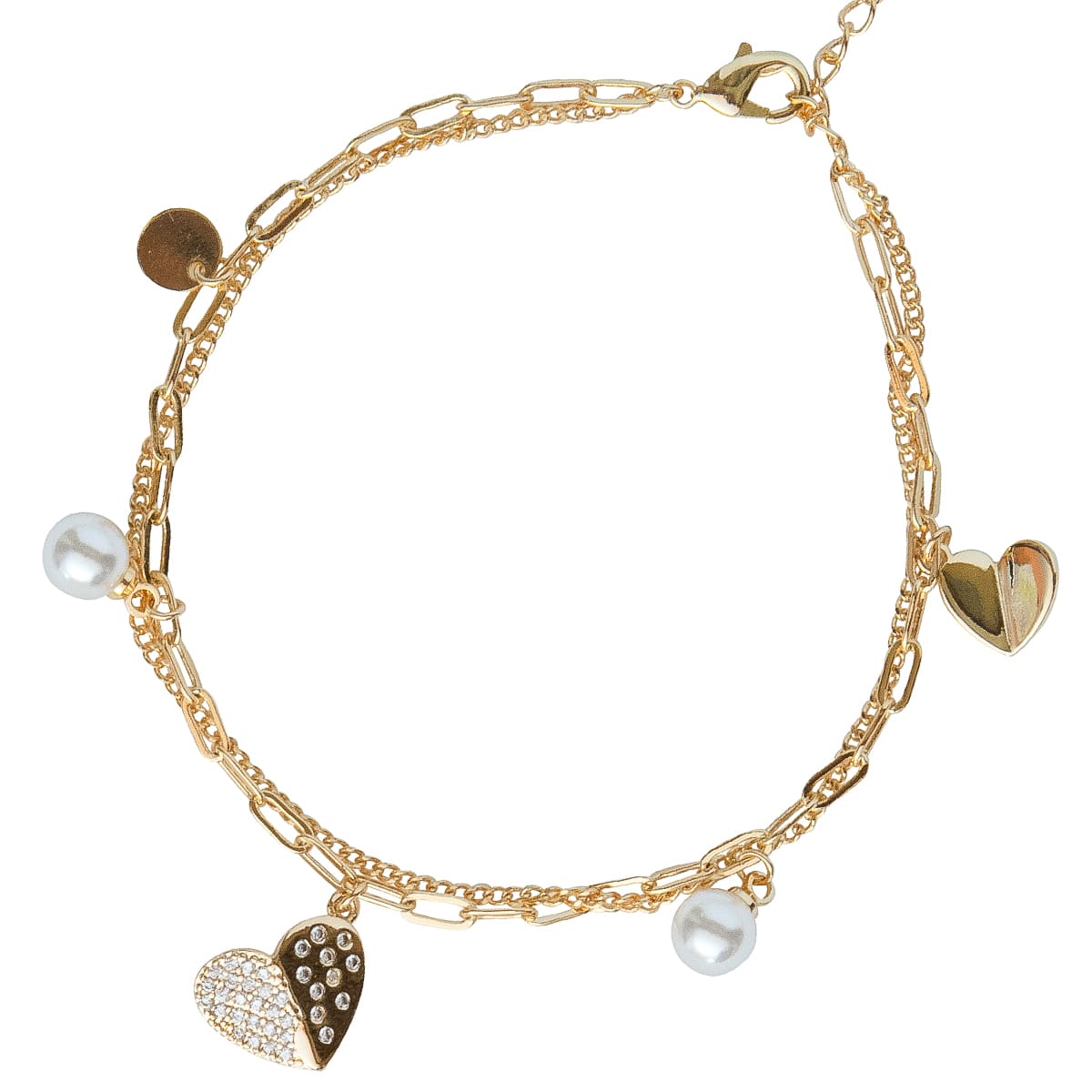 K.V. Fuchs Design Schmuck Damen Armband mit Herzen in gold mit Zirkonia in weiß und Perlen in weiß »A-24-36« K.V. Fuchs Design Schmuck Damen Armband mit Herzen in gold mit Zirkonia in weiß und Perlen in weiß »A-24-36«