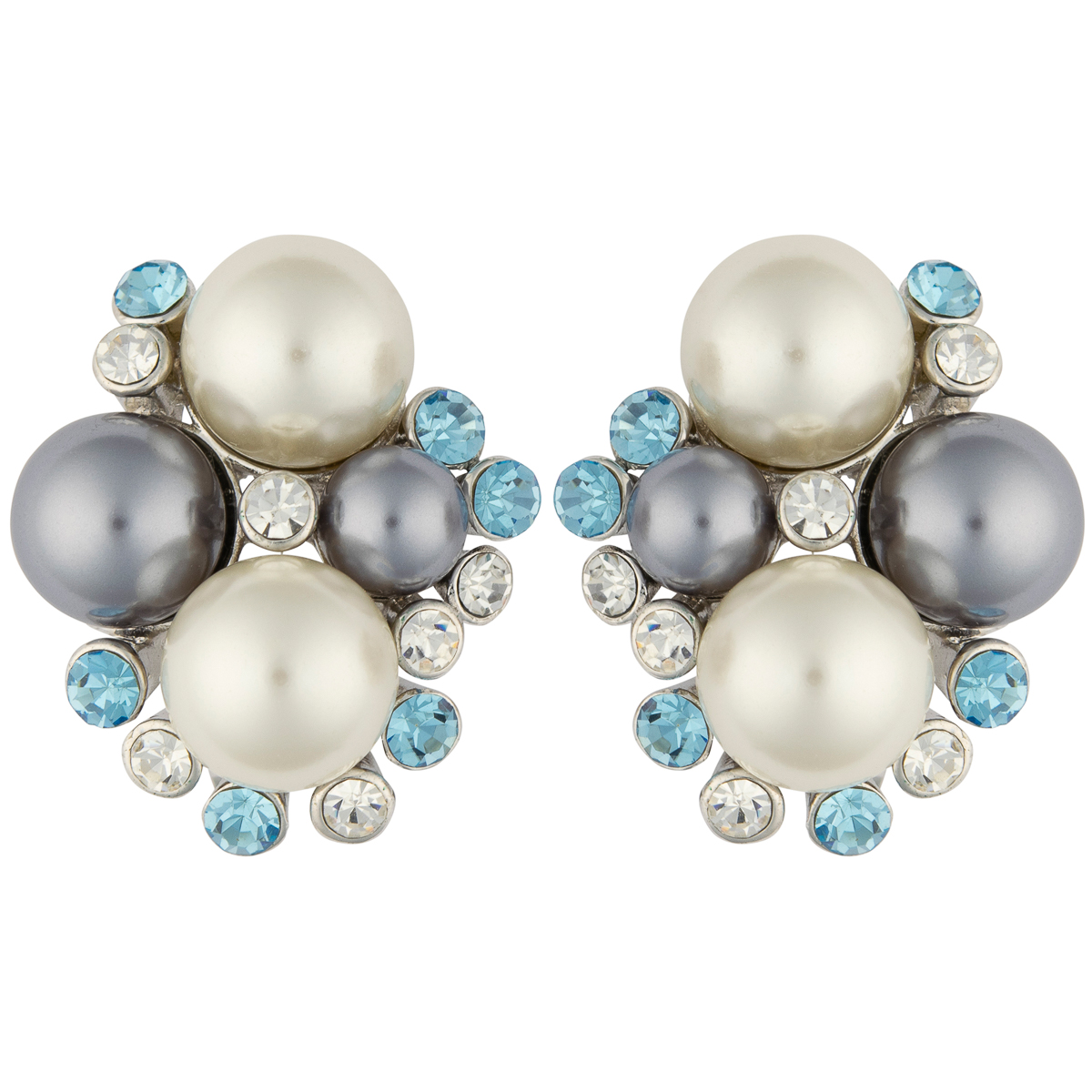 K.V. Fuchs Design Schmuck Damen Ohrstecker in silber mit Perlen in grau, weiß und Zirkonia in blau, weiß »O-1917«