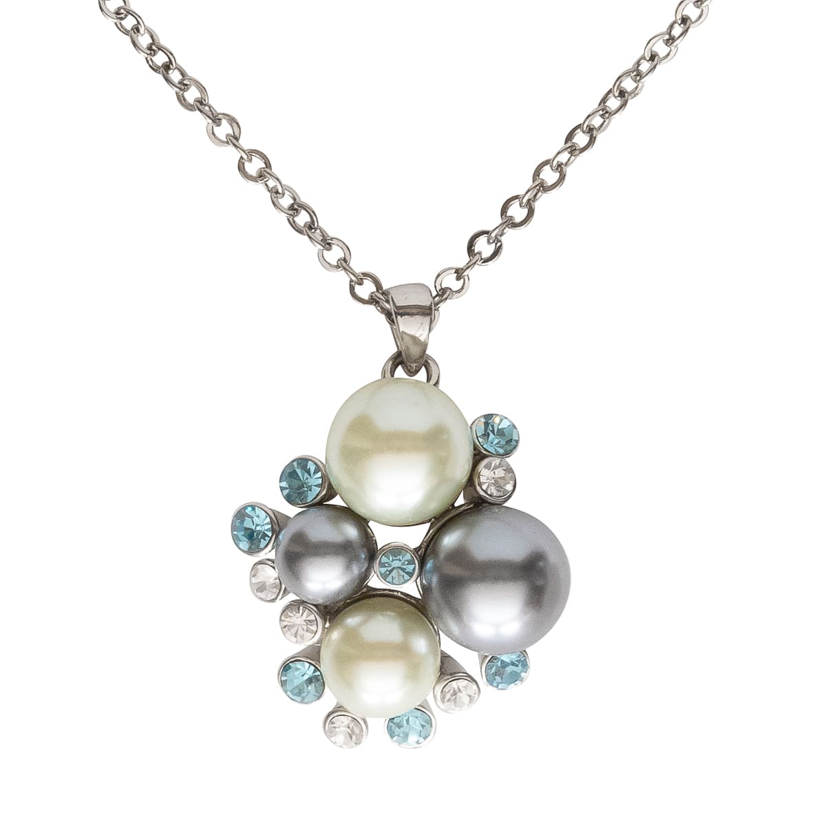K.V. Fuchs Design Schmuck Damen Halskette in silber mit Perlen in grau, weiß und Zirkonia in blau, weiß »K-2420«
