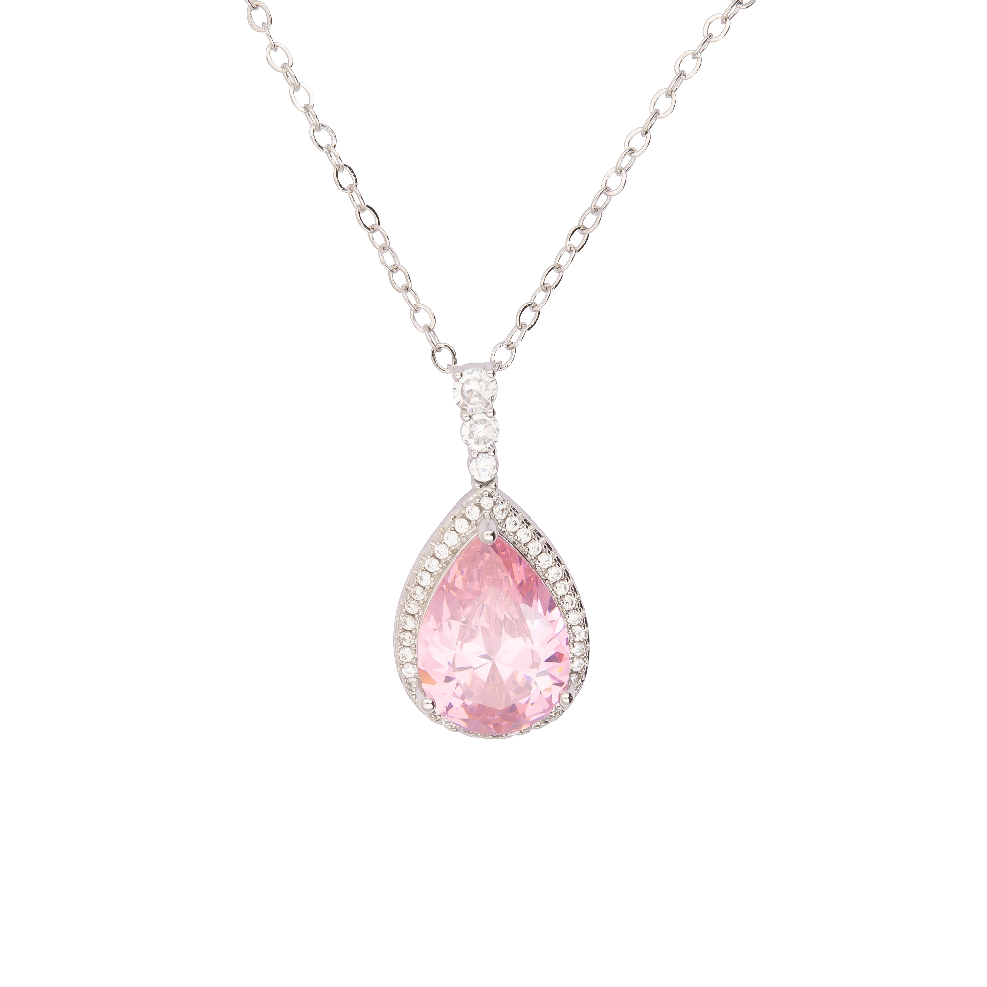 K.V. Fuchs Design Damen Halskette in Silber - Tropfen-Anhänger mit rosa Stein und Ziersteinen - 14042076 K.V. Fuchs Design Damen Halskette in Silber - Tropfen-Anhänger mit rosa Stein und Ziersteinen - 14042076
