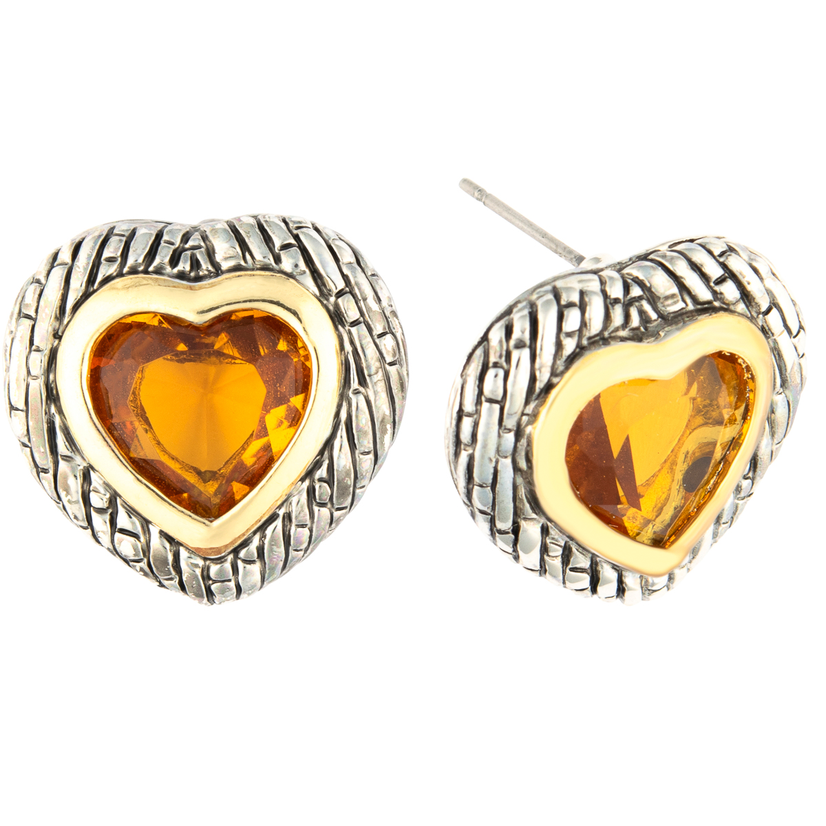 K.V. Fuchs Design Schmuck Damen Herz Ohrstecker Vintage-Look in bicolor, gold, silber mit Schmuckstein in topas »O-1913«