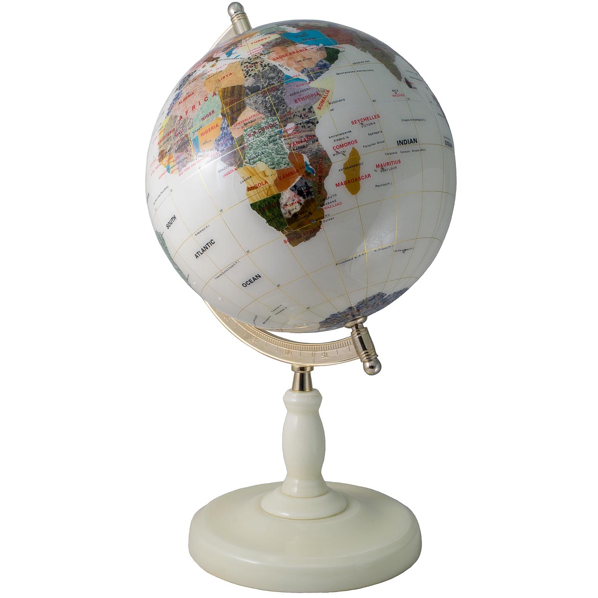 Edelstein-Globus 330mm Einfuß Weiß Edelstein-Globus 330mm Einfuß Weiß