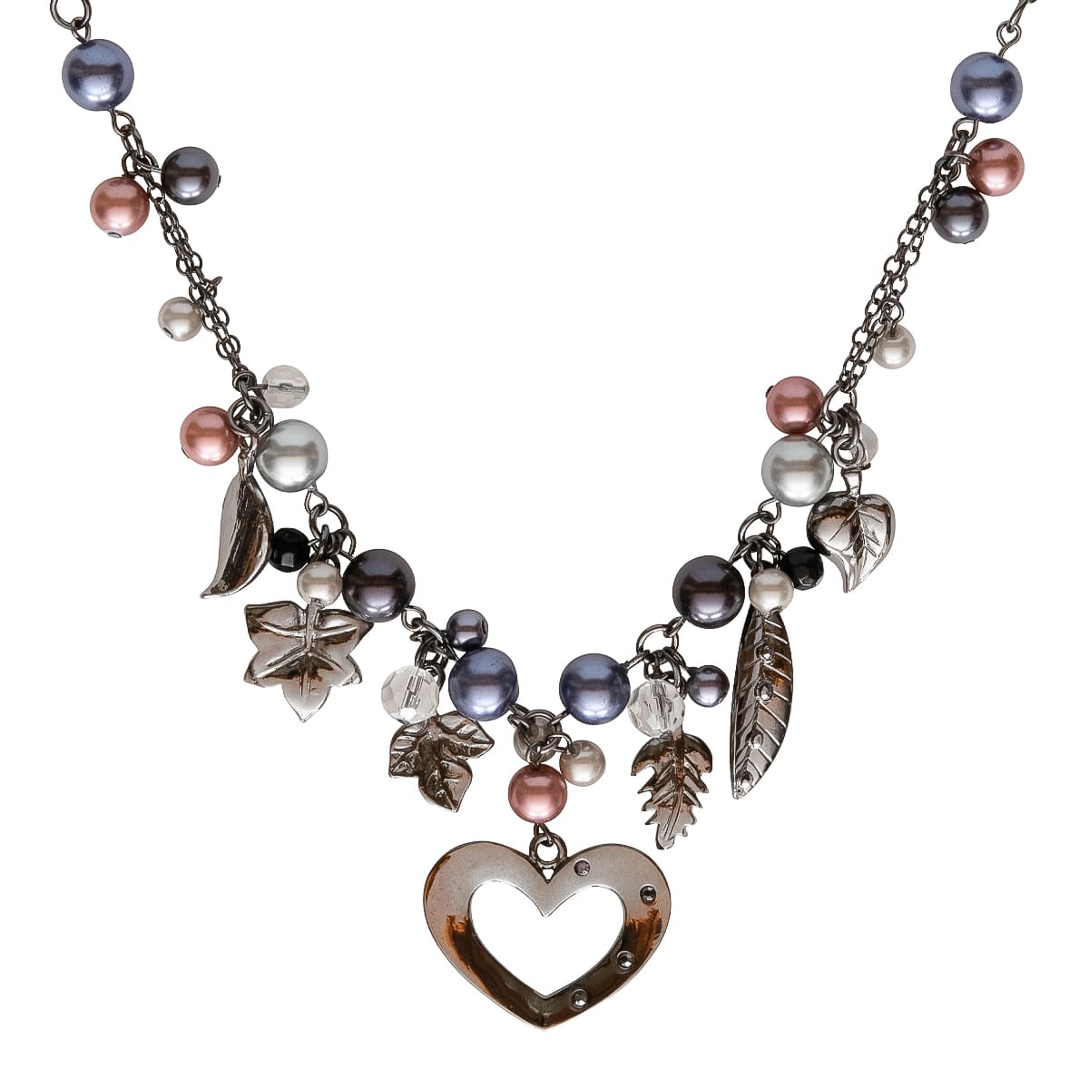 K.V. Fuchs Design Schmuck Damen Halskette in silber mit Herz, Perlen in rosa, schwarz, weiß und Zirkonia in grau, schwarz »K-3002« K.V. Fuchs Design Schmuck Damen Halskette in silber mit Herz, Perlen in rosa, schwarz, weiß und Zirkonia in grau, schwarz »K-3002«