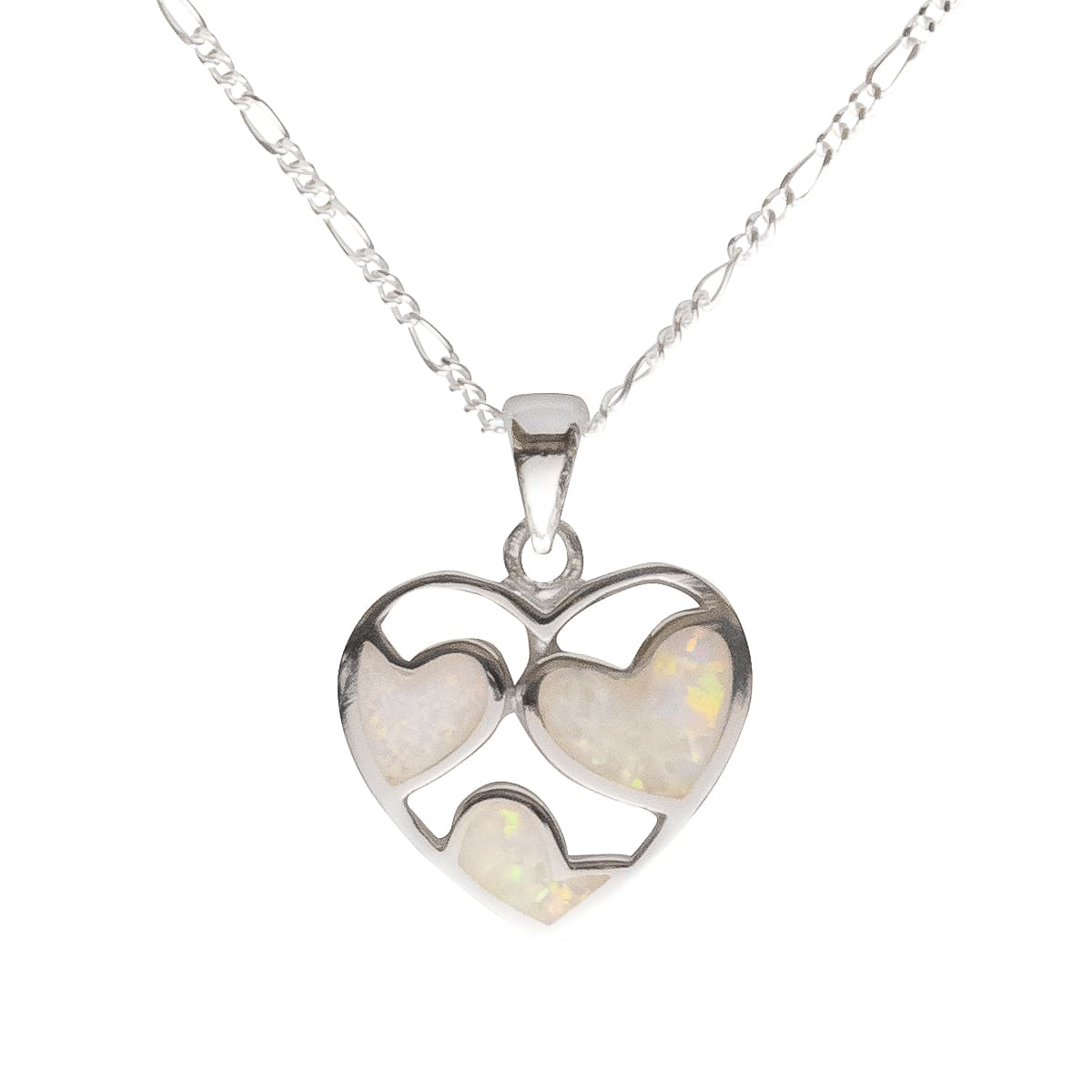 K.V. Fuchs Design Schmuck Damen Silberkette 925 Sterling Silver mit Recon-Opal Herzen Anhänger in weiß »OP-4901«