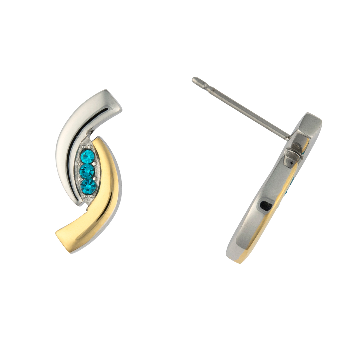 K.V. Fuchs Design Schmuck Damen Edelstahl Ohrstecker in bicolor, gold, silber mit Zirkonia in hellblau »O-ED-1903«