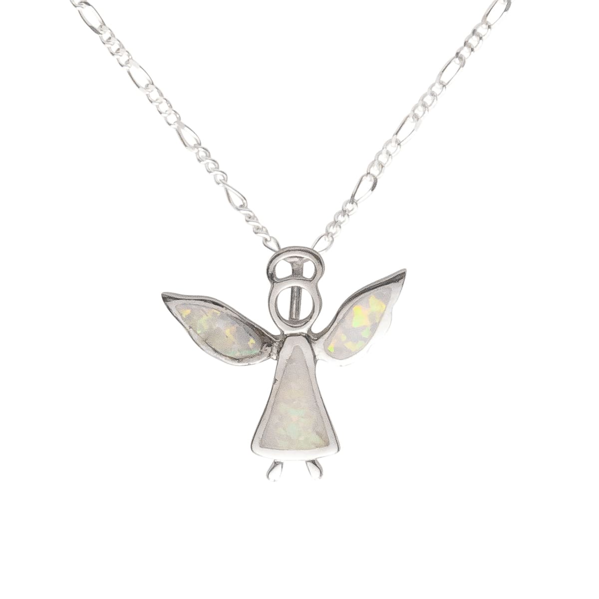 K.V. Fuchs Design Schmuck Damen Silberkette 925 Sterling Silver mit Recon-Opal Schutzengel Anhänger in weiß »OP-4904«