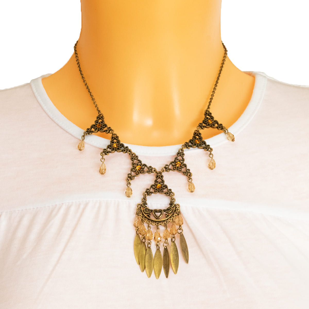 K.V. Fuchs Design Schmuck Damen Halskette in gold, kupfer, Vintage-Look mit Schmucksteinen in orange, topas »K-3008«