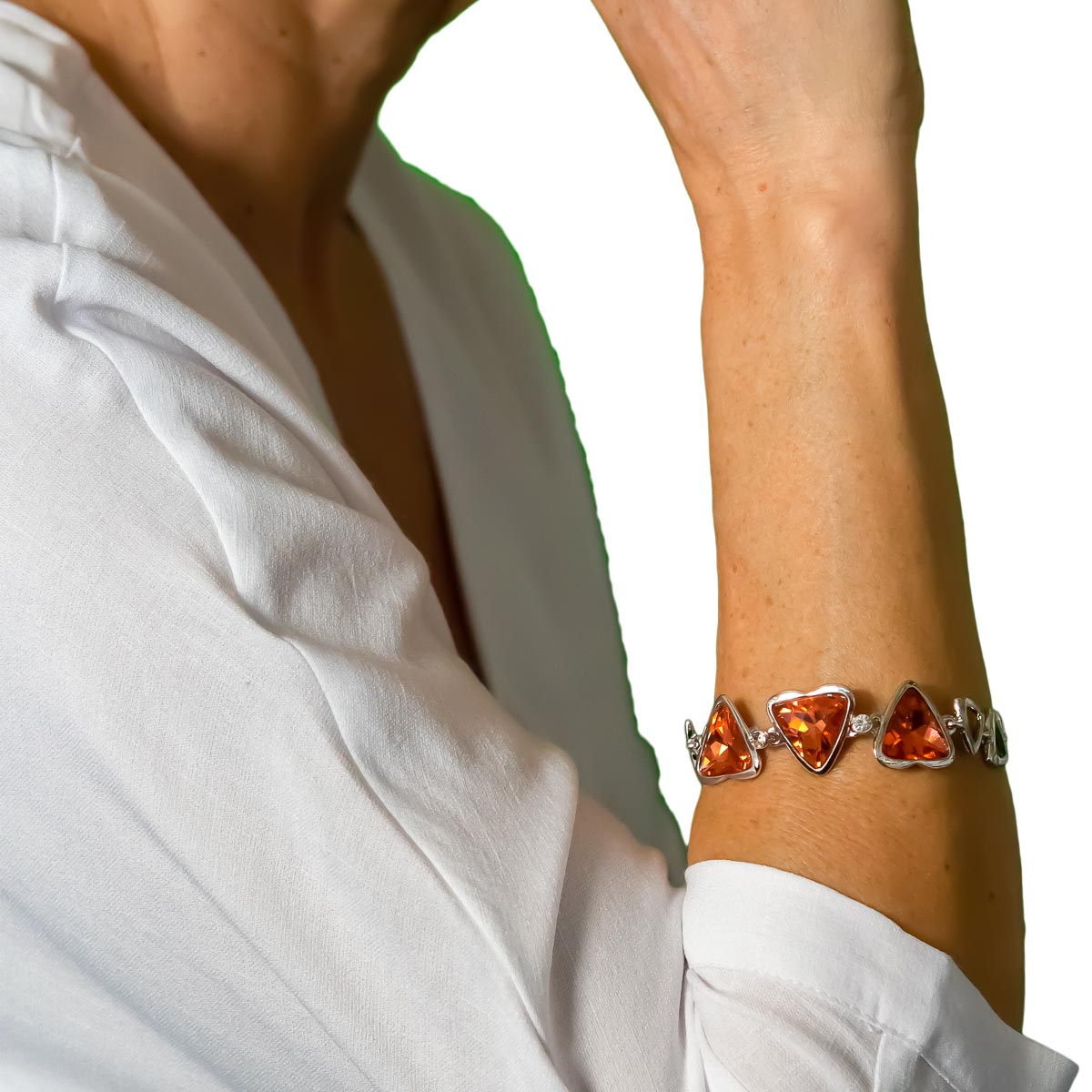 K.V. Fuchs Design Schmuck Damen Armband in silber mit Schmucksteinen in orange und Zirkonia in weiß »A-24-03«