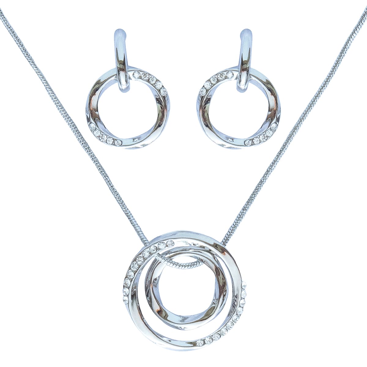 K.V. Fuchs Design Schmuck Damen Set Kreise Halskette und Ohrringe in silber mit Zirkonia in weiß »Set-3910«