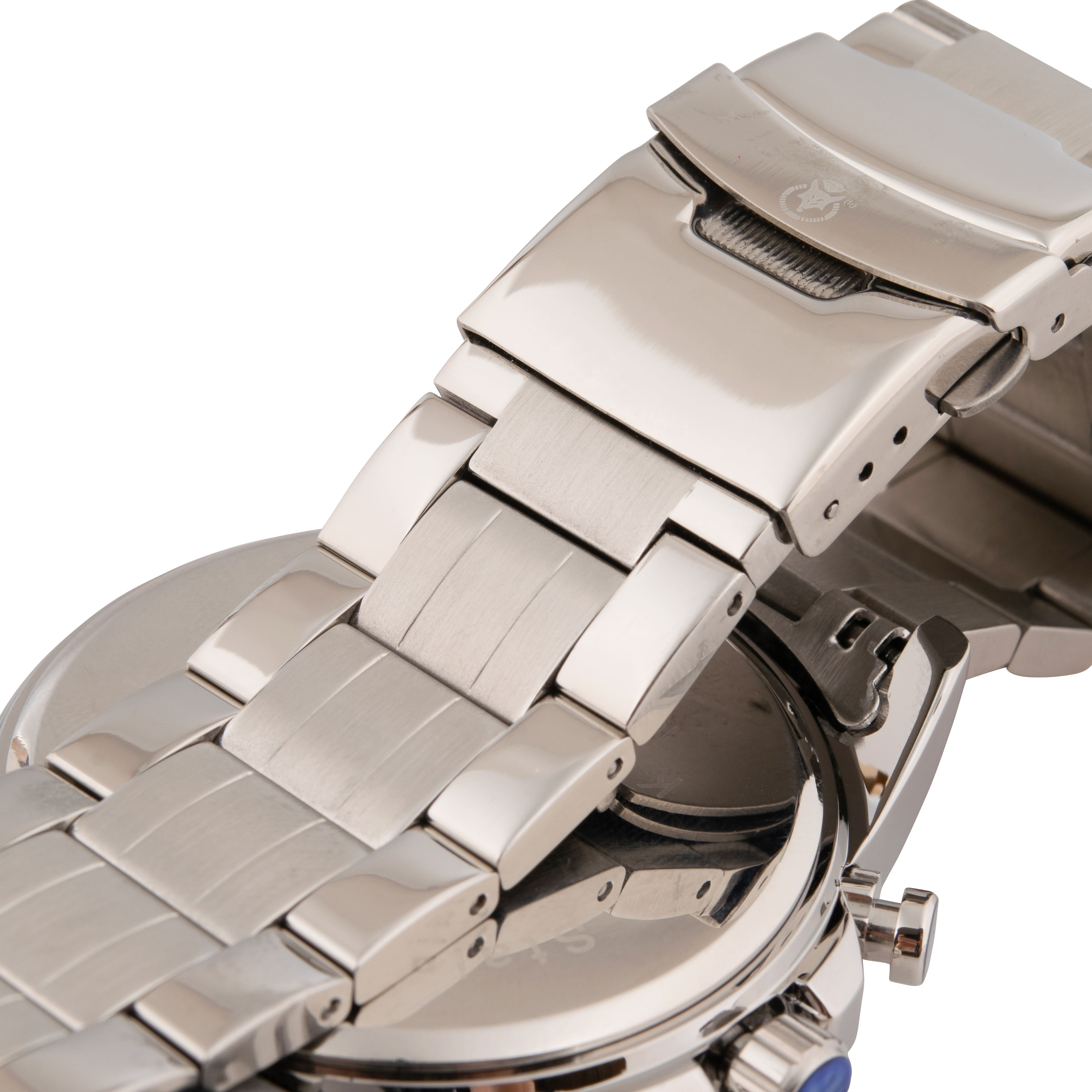 K.V. Fuchs Design Herren Quarzuhr analog Armbanduhr mit Faltschließe in braun, silber mit Edelstahlarmband in silber »U-99-02-Braun-Silber«