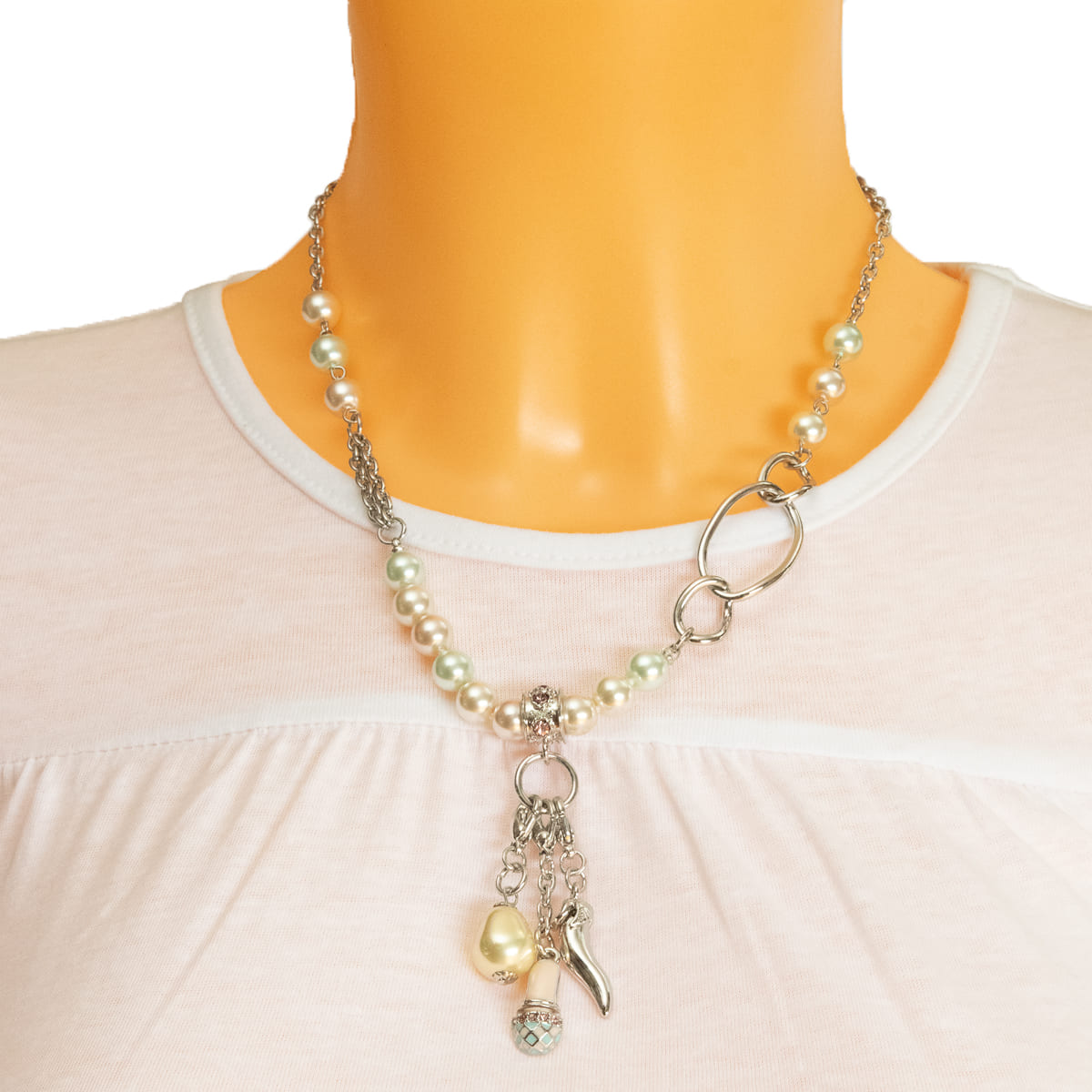 K.V. Fuchs Design Schmuck Damen Halskette in silber mit Perlen in grün, rosa, weiß und Zirkonia in violett »K-3007«