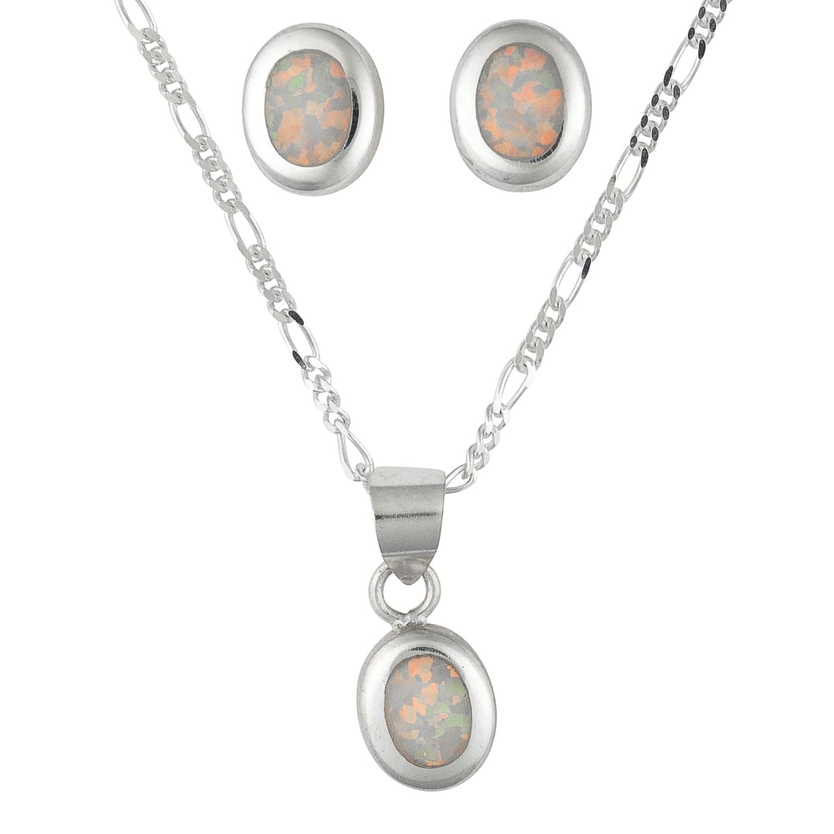 K.V. Fuchs Design Schmuck Damen Silber Set Halskette und Ohrringe 925 Sterlingsilber mit Recon-Opal in weiß »Set-OP-4901«