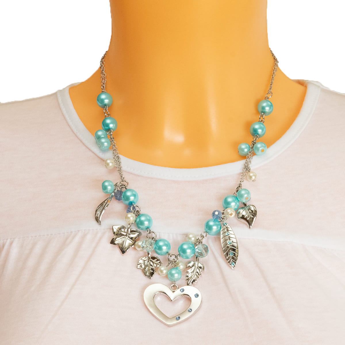 K.V. Fuchs Design Schmuck Damen Halskette in silber mit Herz, Perlen in blau, weiß und Zirkonia in blau »K-3002«