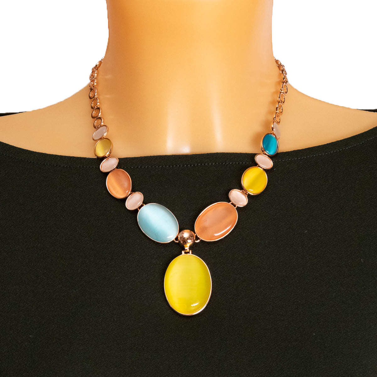 K.V. Fuchs Design Schmuck Damen Collier in rotgold mit Schmucksteinen in blau, gelb, mondstein, orange »Classic 5011«
