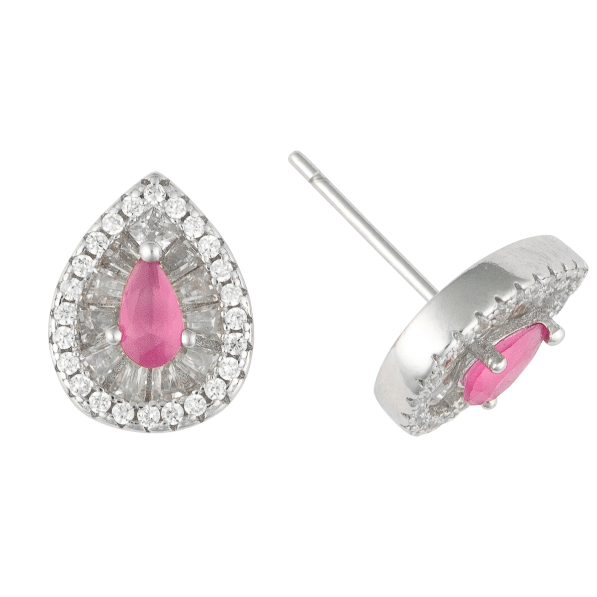 K.V. Fuchs Design Schmuck Damen Silber Tropfen Ohrstecker 925 Sterlingsilber mit Schmucksteinen in pink, weiß »O-ZI-4907«