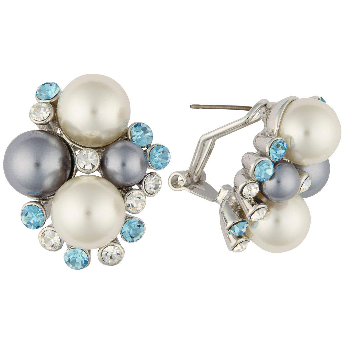 K.V. Fuchs Design Schmuck Damen Ohrstecker in silber mit Perlen in grau, weiß und Zirkonia in blau, weiß »O-1917«