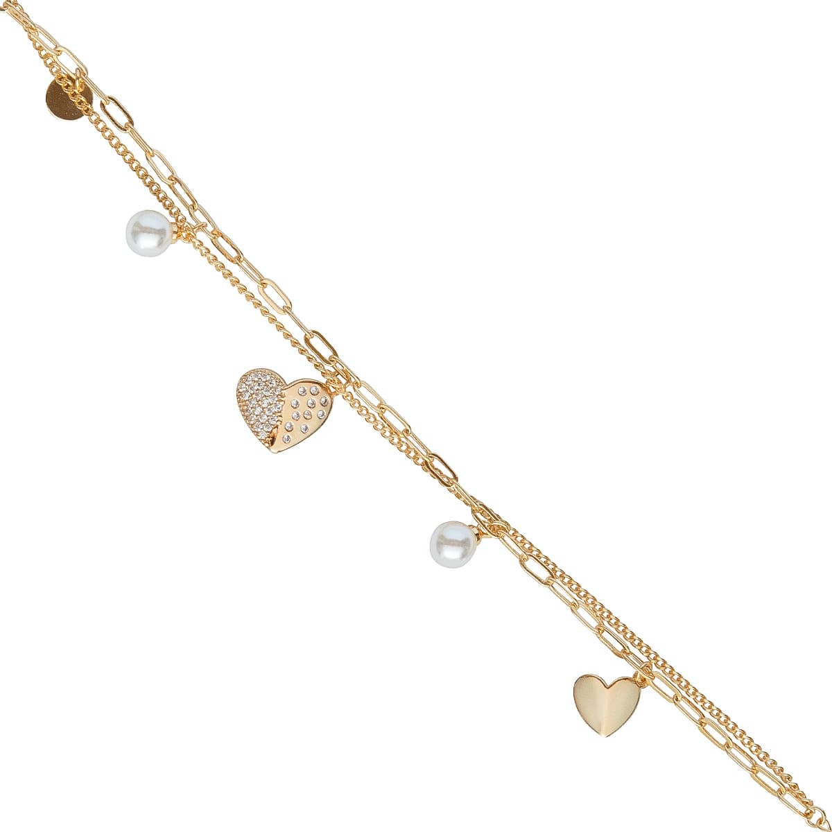 K.V. Fuchs Design Schmuck Damen Armband mit Herzen in gold mit Zirkonia in weiß und Perlen in weiß »A-22-36«