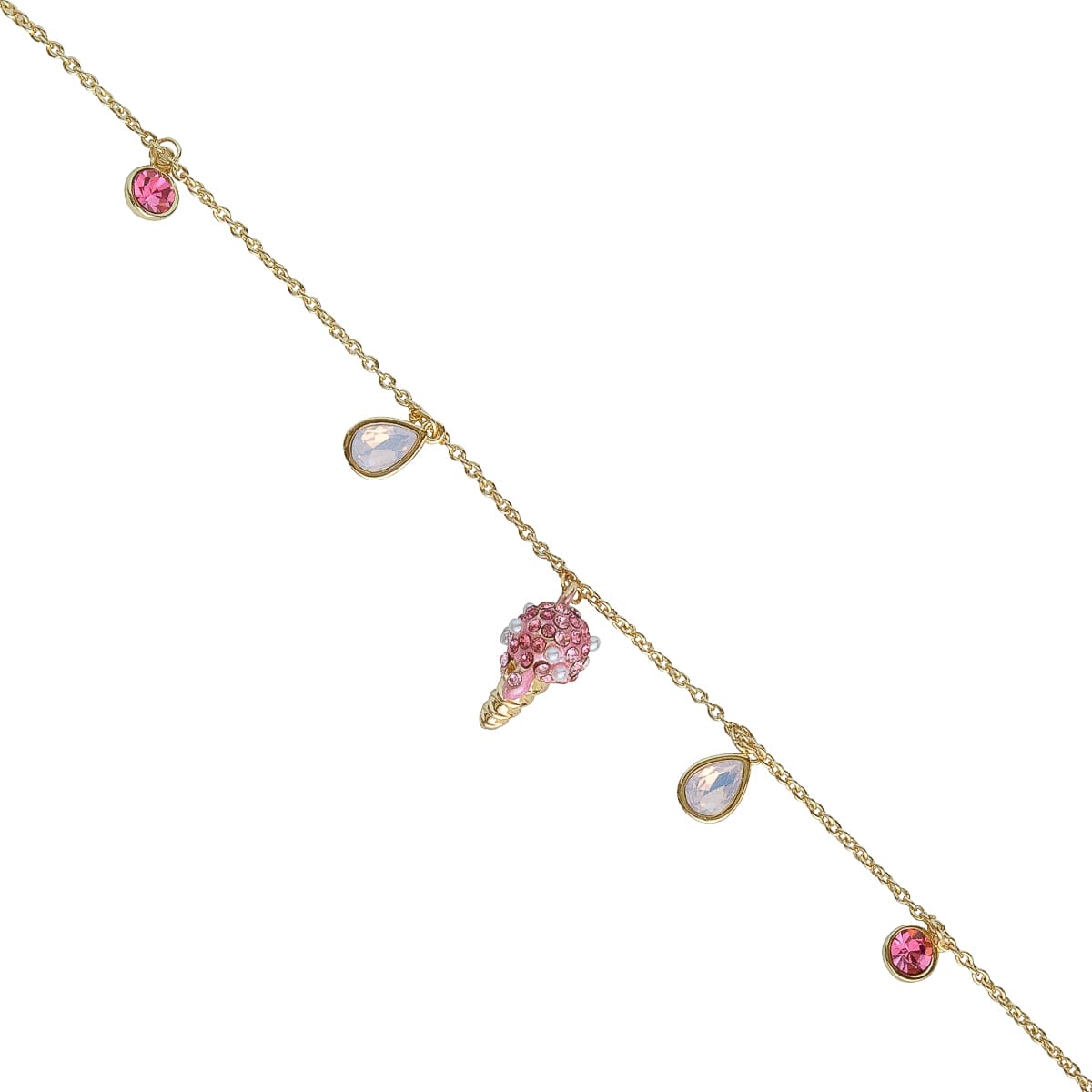 K.V. Fuchs Design Schmuck Damen Armband mit Eistüte in gold mit Schmucksteinen in pink-rosa-weiß »A-22-28«