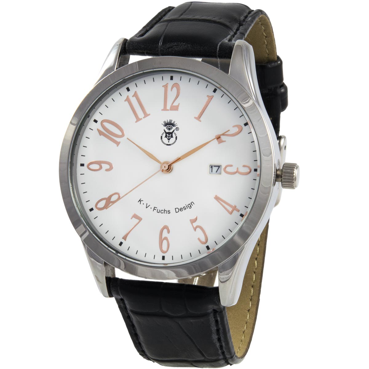 K.V. Fuchs Design, Armbanduhr, Herren, analog, Kunstleder, weiß, schwarz, Datum - 14041845 K.V. Fuchs Design, Armbanduhr, Herren, analog, Kunstleder, weiß, schwarz, Datum - 14041845