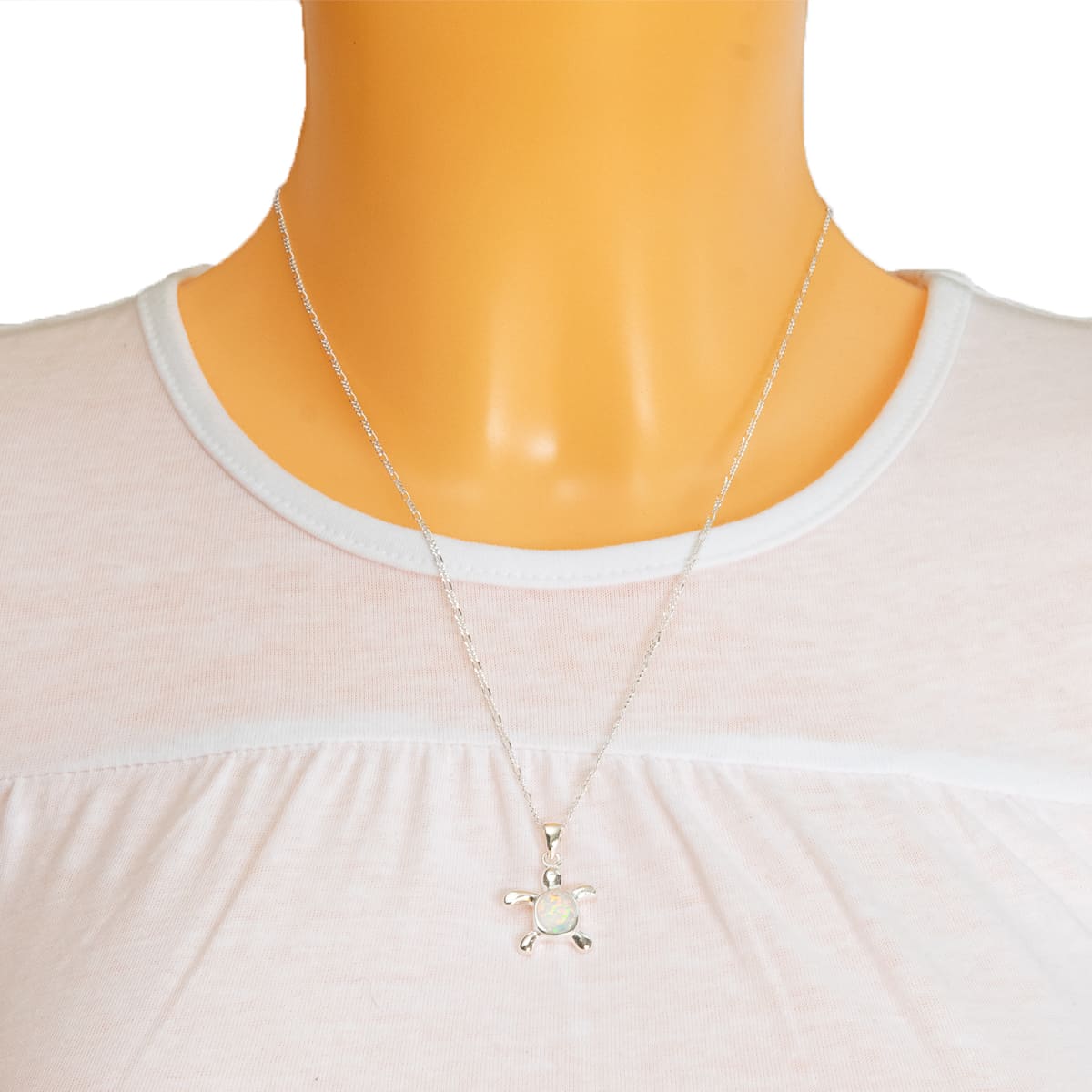 K.V. Fuchs Design Schmuck Damen Silberkette 925 Sterling Silver mit Recon-Opal Schildkröte Anhänger in weiß »OP-4911«